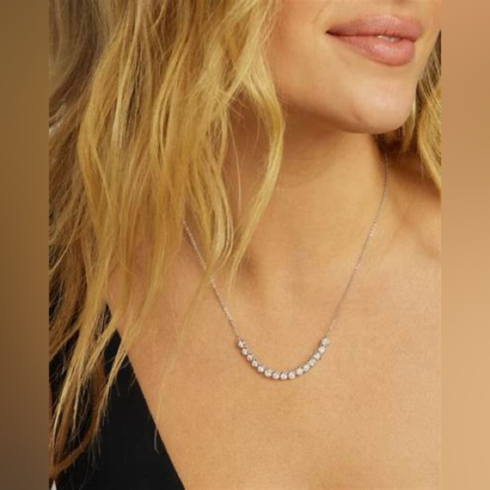MELINDA MARIA Baroness Tennis Chain Necklace Silver White Diamondettes NWOT